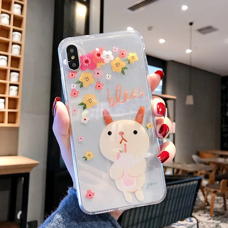 4 Милый мультяшный чехол для iPhone X XS MAX XR 8 8 Plus 7 7 Plus 6 6S 6S Plus Прозрачный блестящий Бампер Защитный ковер Горячий - Цвет: 4