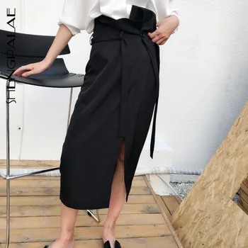 

SHENGPALAE Faldas Mujer Moda 2019 New Fashion Autumn Skirt Women Loose Casual Solid Lacing Button High Street Skirts Female A286