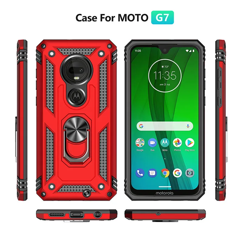 For Motorola Moto G6 G7 Plus G8 Power Lite G9 Play Case Magnetic Ring Holder Cover for Moto E5 E6 E6S E6i E7 Power 2021 Cases cell phone belt pouch