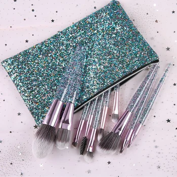 

10pcs Professional Makeup Brush Set Cosmetic Make up Beauty Tools with Shiny Acrylic Glitter Handle for Beginners Women