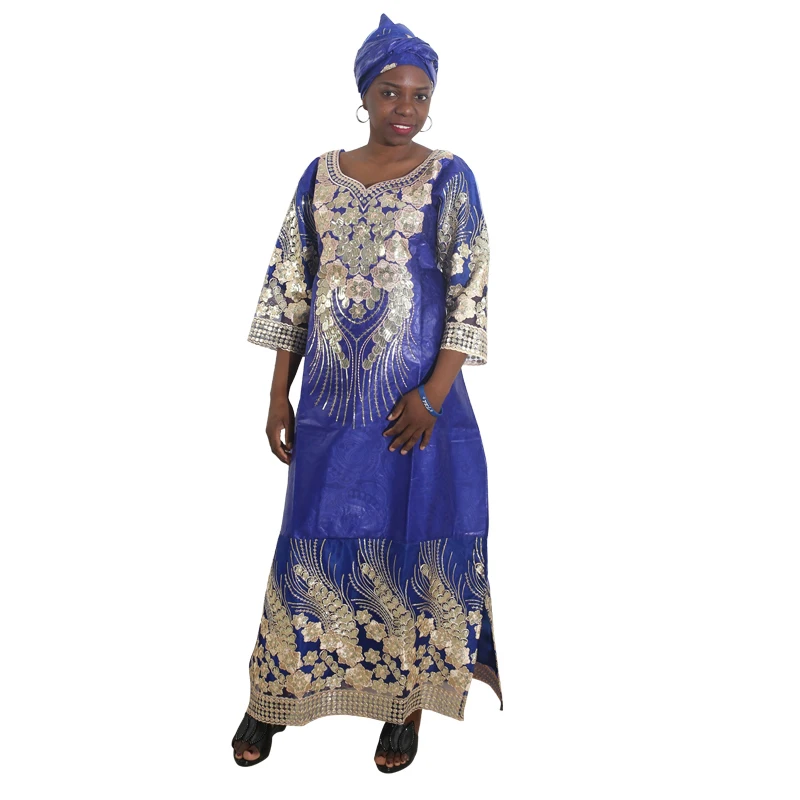 MD African Outfits For Women Plus Size Bazin Riche Dresses Dashiki Long Dress With Head wrap Traditional South Africa Wears |