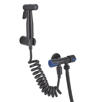 

Black Bidet Shattaf Toilet Flushing Sanitary Device Double Water Outlet Handheld Bidet Shower Faucet Spray Bathroom Set