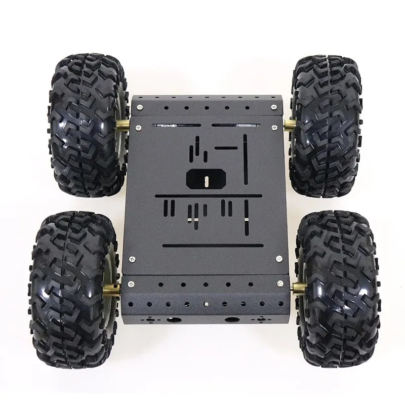 4WD Smart Robot Car Chassis Kit Aluminum Alloy Black Wheels 12V Motors #om12 