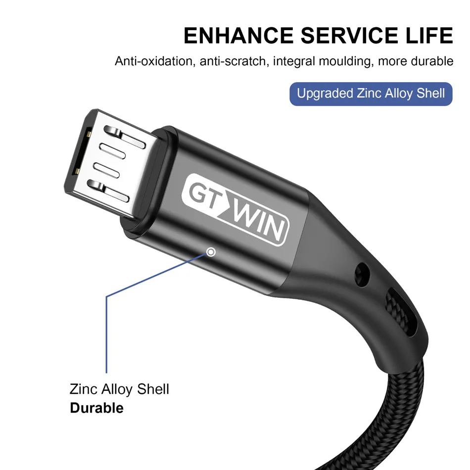 GTWIN 3A Micro usb кабель провод для быстрого заряда кабель для передачи данных для samsung s7 a70 Xiaomi p30 Android Microusb кабель для быстрой зарядки 1 м 2 м 3 м