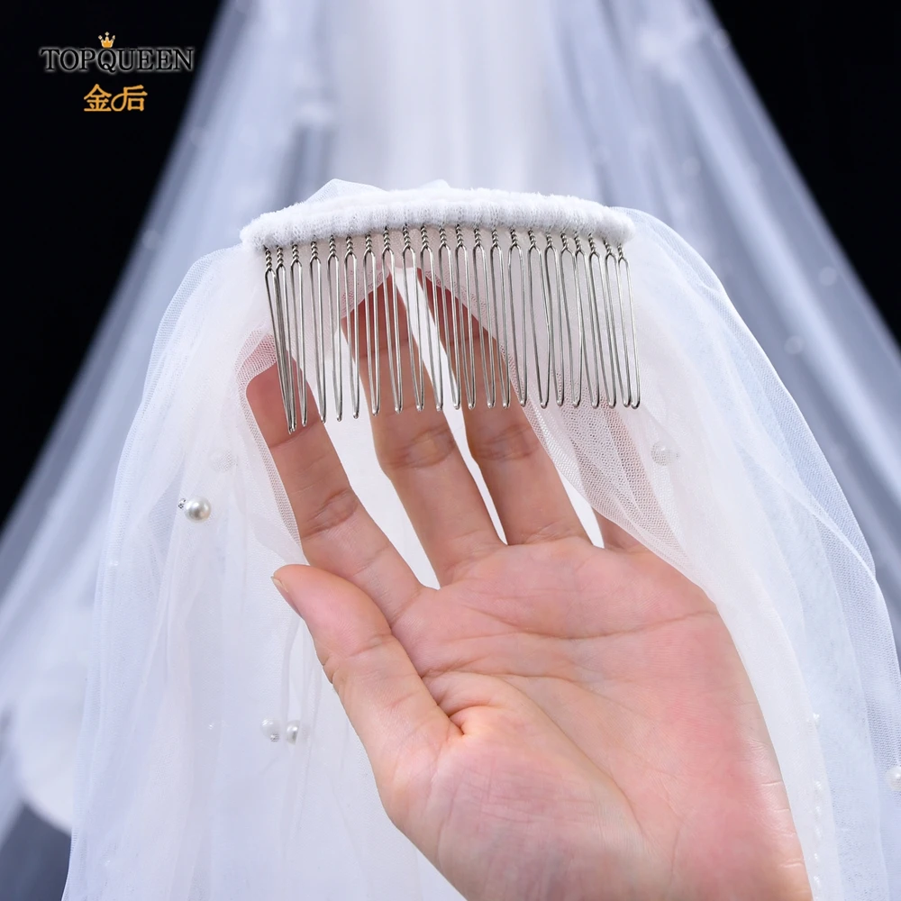 TOPQUEEN V05 Pearls Wedding Veils with Comb 100% Handmade Beaded Wedding Accessories 3M Cathedral Wedding Veil Luxury Elegant TOPQUEEN V05 Pearls Wedding Veils with Comb 100% Handmade Beaded Wedding Accessories 3M Cathedral Wedding Veil Luxury Elegant