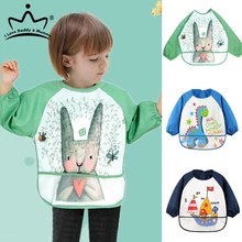 Cute Cartoon Baby Bibs Waterproof Infant Eating Bib with Pocket Children Drawing Long Sleeve Apron Kids Burp Cloth Baby Stuff