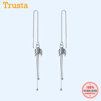 

Trustdavis 925 Solid Real Sterling Silver Leaves Tassel Long 10.3cm Drop Fashion Korean Earrings Girls Friends Gift DA361