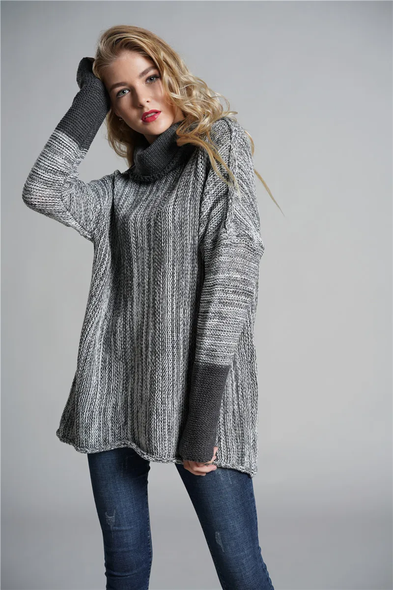 Зимний черный вязаный свитер с высоким воротом женский плюс размер серые свободные кашемировые пуловеры, свитеры топы с длинными рукавами для женщин