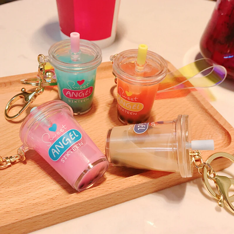 NEW Simulation Coconut Milk Tea Keychain Creative Mini Drink Jewelry Gift Beverage Acrylic Moving Liquid Oil Drop Keyring | Украшения и