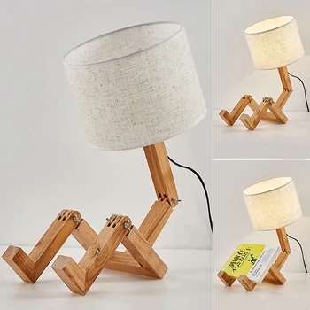 

Eye Protection LED Table Lamp Nordic Modern Folding Reading Light E27 Learning Robot Shaped For Bedroom Working Wooden Base