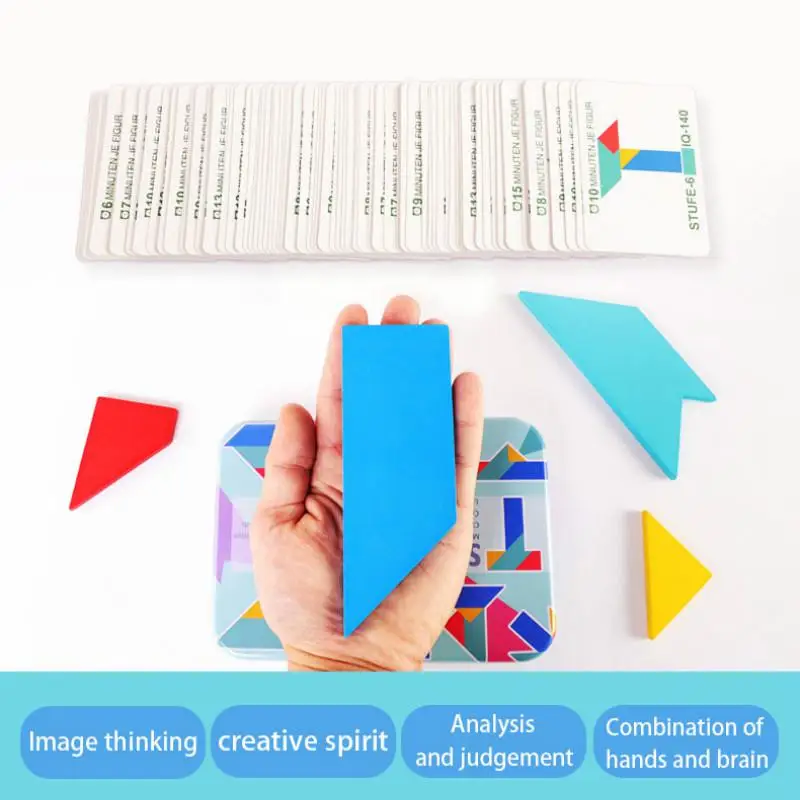 Деревянные Diy головоломки игрушки, tangram в железной коробке игры Монтессори развивающие развития интеллекта творческие детские игрушки