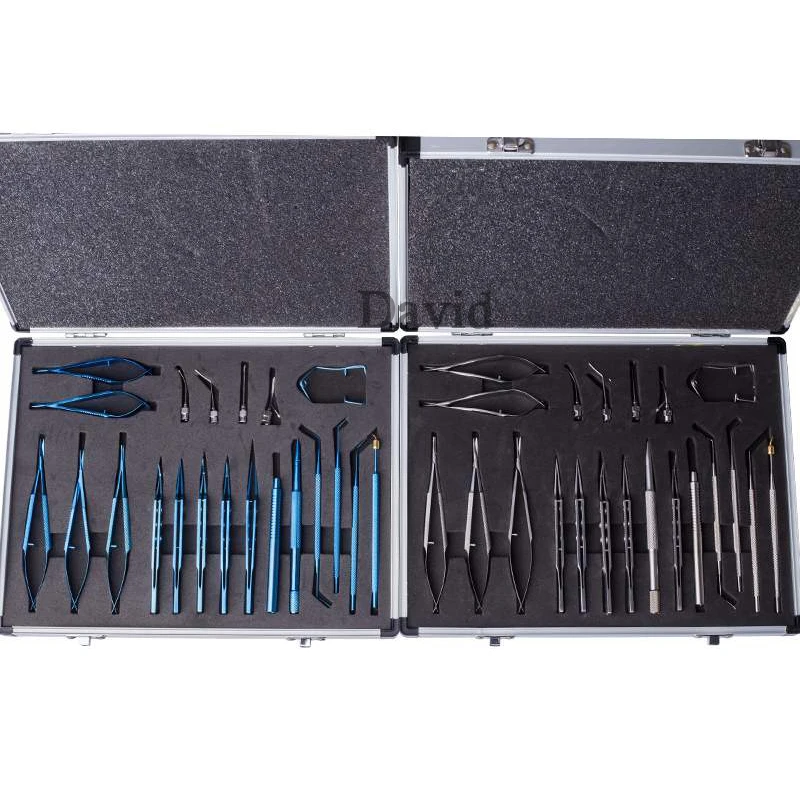 21PCS Titanium Alloy/Stainless steel Eye Ophthalmic Set Instrument Eye Micro Tweezers Scissors Needle Holder Set Surgical Tools