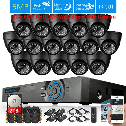 TOPROHOIME h.265+ 16CH 5MP камера безопасности системы 1/3 ''SONY 5MP Открытый Водонепроницаемый День Ночь Камера видеонаблюдения CCTV комплект - Цвет: 16 Dome Camera