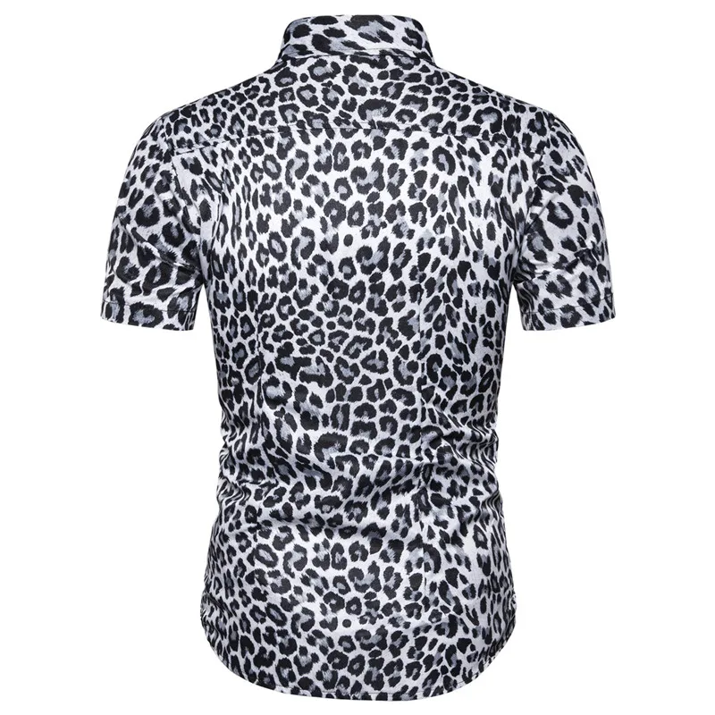 Summer New Fashion Mens Leopard Printed Shirt Casual Button Shirts Men Short Sleeve Sexy Streetwear Shirt