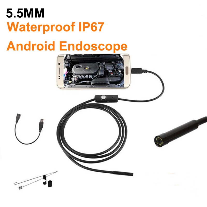 5.5mm lens 1 м 1,5 м 5,5 мм 7 мм эндоскоп камера Гибкая IP67 водонепроницаемый осмотр бороскоп камера для Android ПК ноутбук 6 светодиодов регулируемый - Цвет: 5.5mm lens