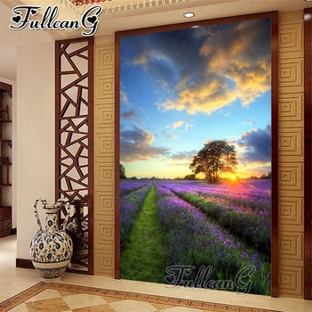 

FULLCANG Sunset lavender landscape full square round drill large 5d diamond painting diy mosaic embroidery sale decor FC2427