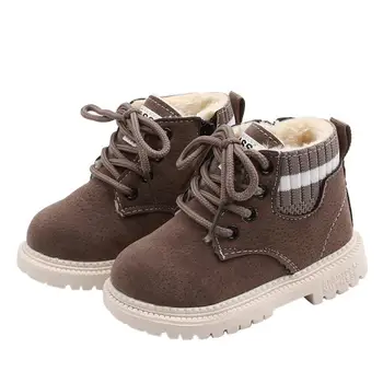 

2020 Girls Martin Boots Leather Sport Shoes For Boys Children Warm Boots Fashion Soft Bottom Boys Snow Boots Kids Sneakers