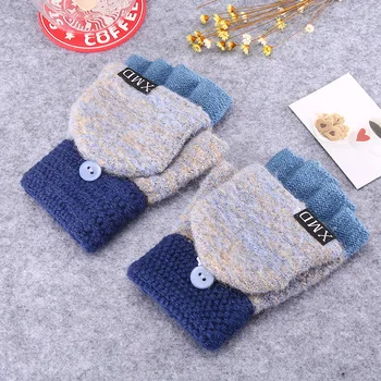 Winter Warm Thickening Wool Gloves Knitted Flip Fingerless Exposed Finger Thick Gloves Without Fingers Mittens Glove Women 2