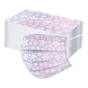

50PC Disposable Face Masks Adults Christmas Snowflake Printing 3 Layers Non-woven Dustproof Earloops Mouth Masks Mondkapjes
