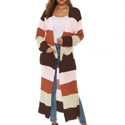 Coffee Pink Sweater Women Cardigans Sweater Loose Knitwear Casual Knit Cardigan Outwear Winter Sweaters Coat - Цвет: Coffee Pink