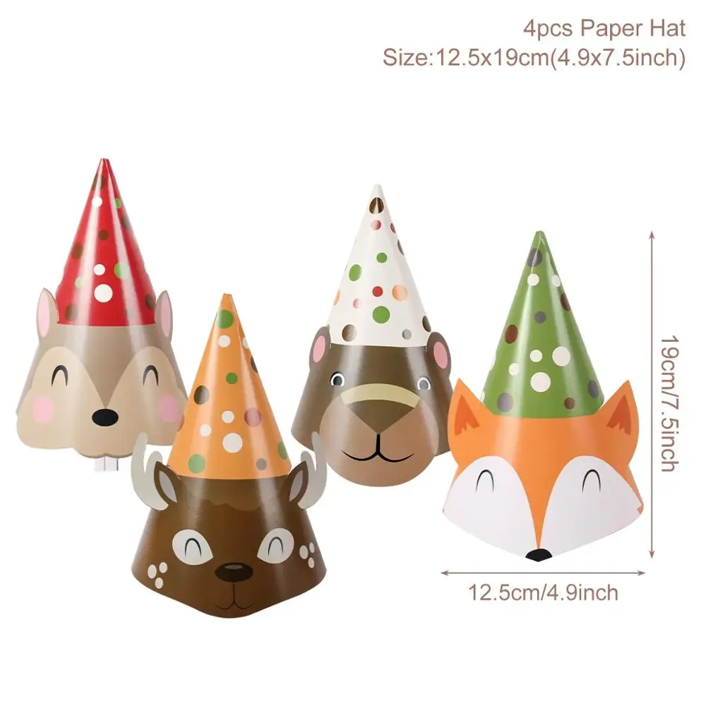 Paper Hat 4pcs Звездный лес, животные, джунгли, лес, сделай сам, Вечерние Декорации, Лесной лес, день рождения, вечеринка для ребенка, Декор, детский день рождения, принадлежности для вечеринки - Цвет: Paper Hat 4pcs