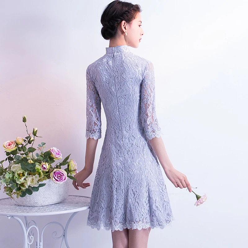 Сексуальное Мини Cheongsam Летнее традиционное китайское стильное платье женские кружевные короткие Qipao тонкие вечерние платья с пуговицами Vestido xs-xxxl