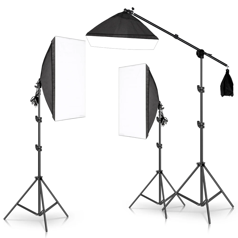 Professional Photography Photo Studio Softbox With E27 Socket Light Lighting Kit With 3Pcs Soft BoxLED BlubTripod Stand