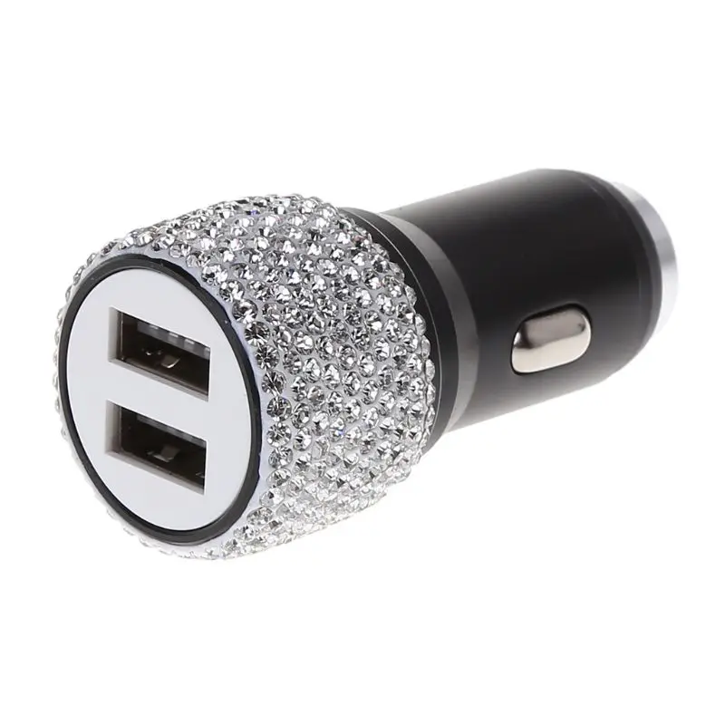 Автомобильное зарядное устройство с двумя usb-портами, Стразы ручной работы, украшения для автомобиля с кристаллами для быстрой зарядки