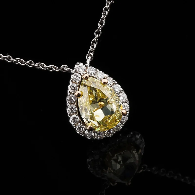 

Hot Seller100% Silver 925 Gemstone Pendant Necklaces Water Drop Sterling Women Yellow Crystal Chain Jewelry
