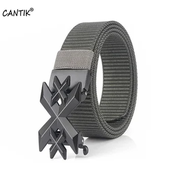 

CANTIK Unique XXX Letters Automatic Buckle Metal Quality Grey Nylon Belts Men Fashion Canvas Belt Accessories 35mm Width CBCA248