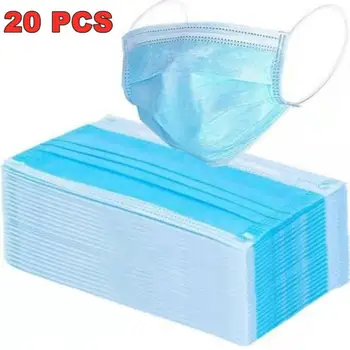 

20Pcs 3 Layers Thickened Disposable Mask Mouth Covers Non-Woven Face Covers 3 Layer Elastic Earloop Masks