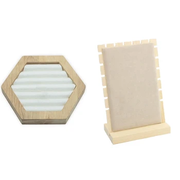 

2 Pcs Wood Jewelry Pendant Necklace Display Holder Rack Organizer Storage Case, 14.5 X 16.5 X 2.2cm & 24 X 17 X 9cm