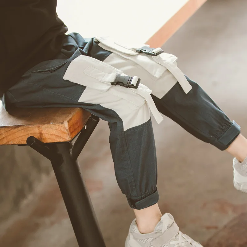 

2019 Autumn New Style Korean-style Middle And Large CHILDREN'S Trousers BOY'S Casual round Bag Joint Bib Overall