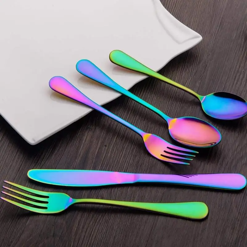 

Flatware Set 20 Piece, Stainless Steel With Titanium Colorful Plated, Multicolor Flatware Set, Silverware, Rainbow Color Cutle
