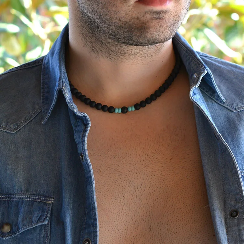 Brown and Black Small Beaded Chain Necklace Men Trendy Wood Beads Short Choker  Necklace Collar on Neck 2023 Fashion Jewelry Male