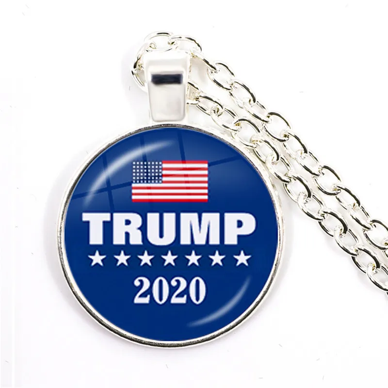 Trump 2020 Necklace USA Election Collection 25mm Glass Cabochon Silver Plated Pendant Jewelry For Women Men Support | Украшения и