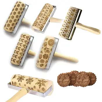 

Christmas Snowflake Laser Embossing Rolling Pin Printed Cookie Dough Stick Fondant Tool Baking Noodle Cake Dough Engraved Roller