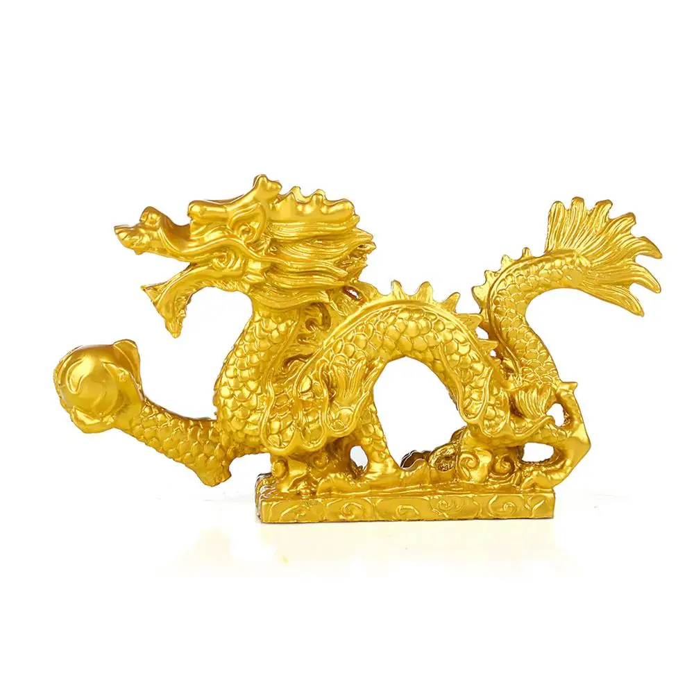 

KiWarm Classic Chinese Geomancy Gold Dragon Figurine Statue Ornaments for Luck and Success Decoration Home Craft