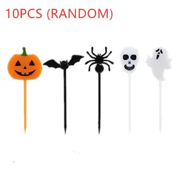 

10Pcs Halloween Plastic Toothpicks Cake Fruit Sign Fruit Fork Toothpick Cupcake Decoration Party Supplies