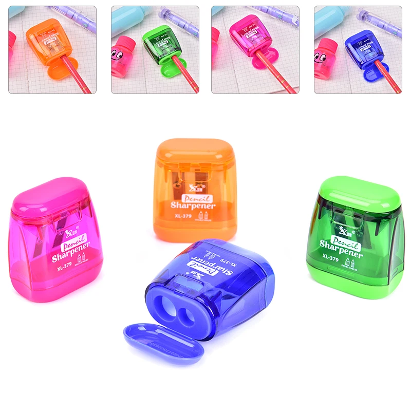 Transparent Pencil Sharpener Double-hole Manual Sharpener Stationery Cartoon Manual Pen Holder Students School Supplies