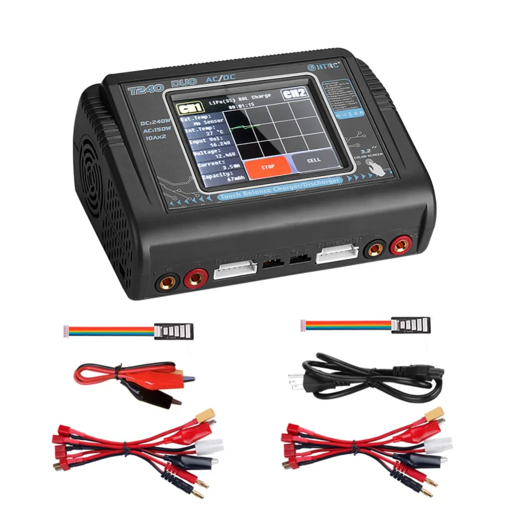 HTRC Dis зарядное устройство сенсорный экран T240 Duo AC 150 Вт DC 240 Вт 10A двухканальный Lipo баланс зарядное устройство для RC модели игрушек