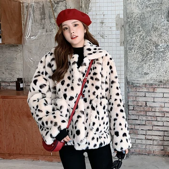 

Winter Thick Warm Leopard Faux Fur Coat Women Plus size Loose Lambswool Outerwear Fashion Short Double-faced Fur Jacket Female
