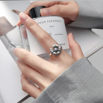 

Boho Vintage 925 Sterling Silver Sunflower Flower Rings For Women Wedding Band Men Finger Rings Female Bohemian Jewelry Gifts