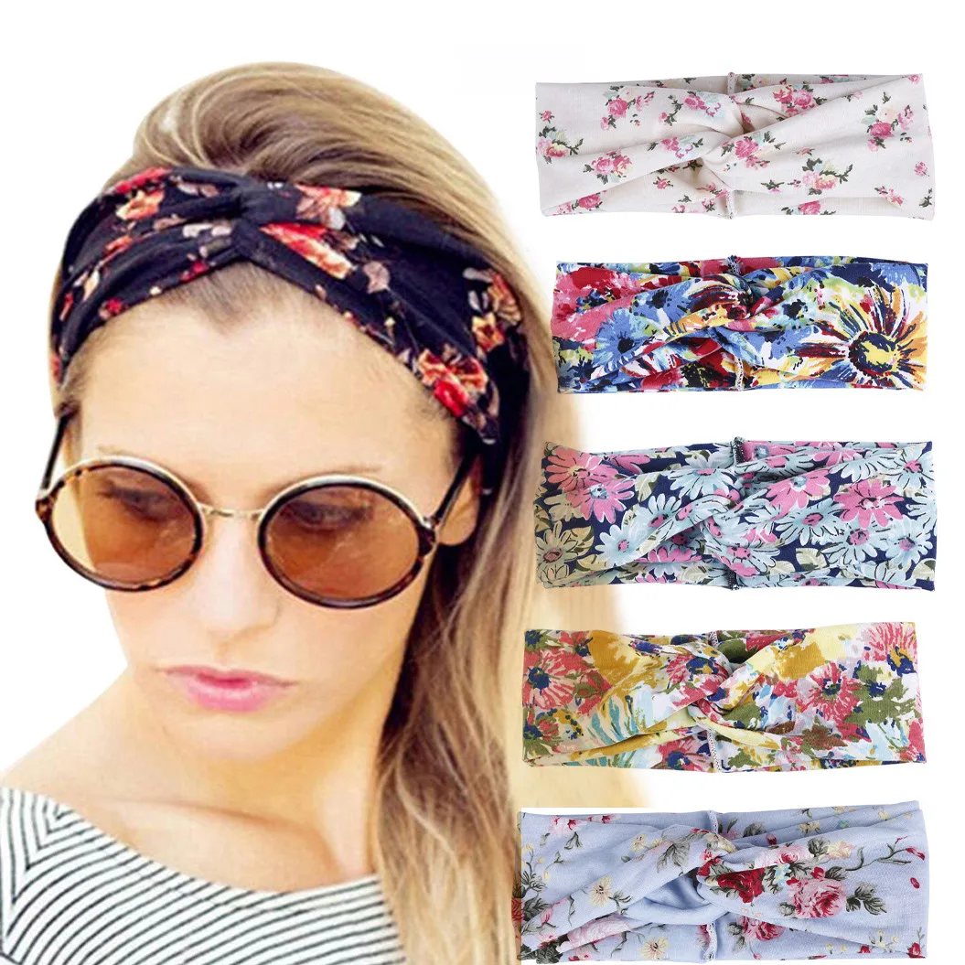 

4Pack Women Headband Vintage Cross Knot Elastic Hair Bands Boho Floal Style Criss Cross Head Wrap Hairband Hair Accessories