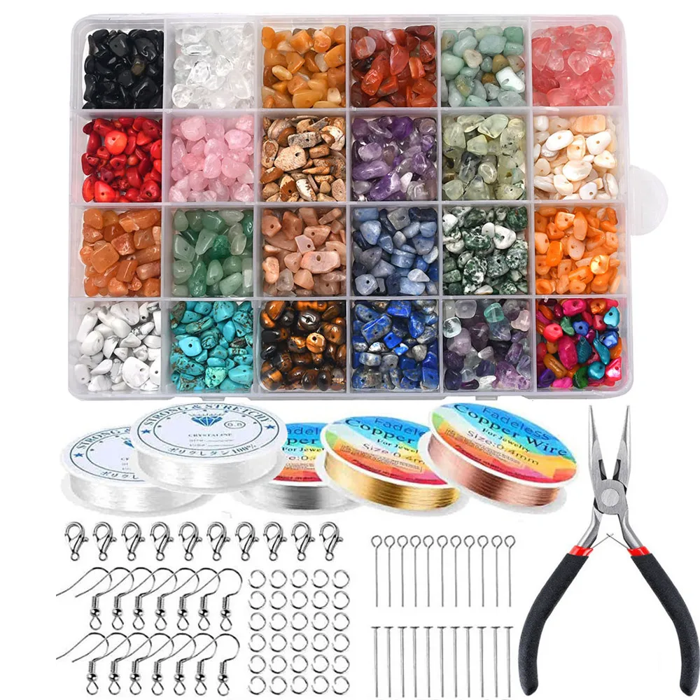 24Colors 1200Pcs Natural Crystal Beads for Jewelry Making Supplies Healing Gemstone Bracelet Necklace Kit Irregular Chip Box Set | Украшения
