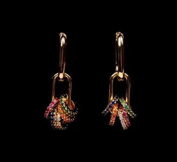 

Rainbow color rhinestone pendant ear buckle earrings women interlocking ins trendy ear jewelry