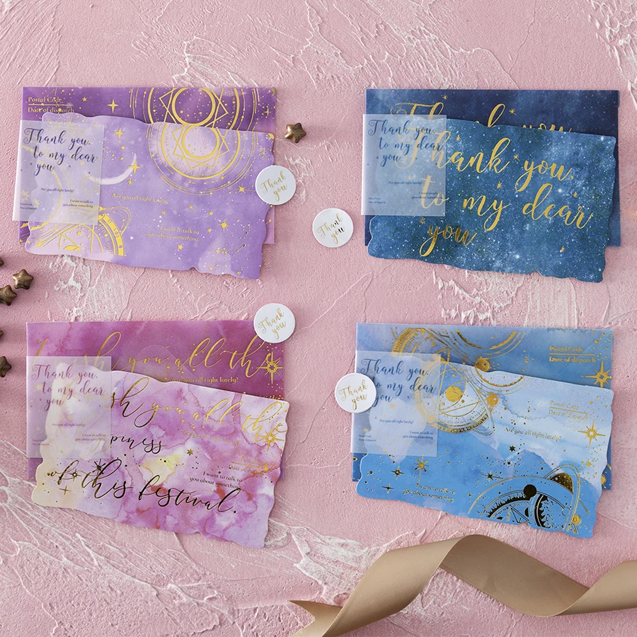 

MIHIMIKI 4pcs/lot Gold Stamping Greeting Card Butter Paper Envelopes with Seal Stickers Wonderful Creative Kawaii Gift Envelopes