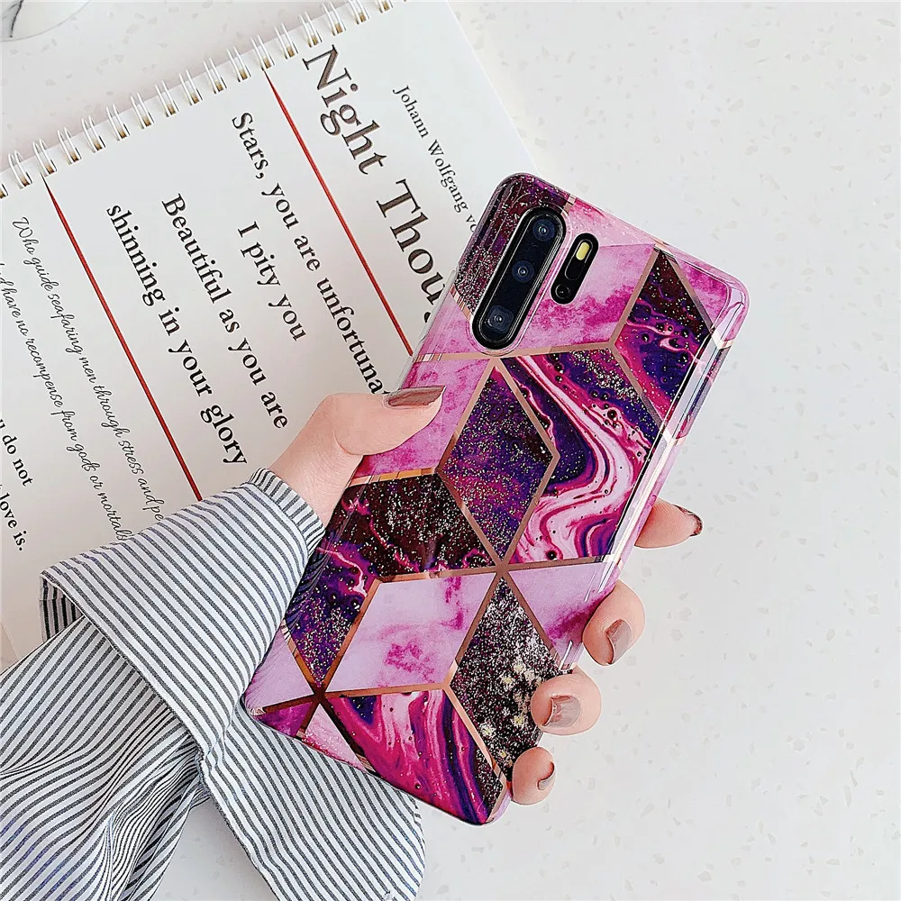 Гальванический геометрический мраморный чехол для телефона huawei P20 P30 Pro Lite mate 20 Pro Lite mate 30 противоударный мягкий IMD задняя крышка