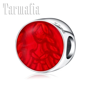

Red Enamel round shape 925 Sterling Silver long hair beauty pattern fine Bead Fit Original Pandora Charm Bracelet Jewelry making