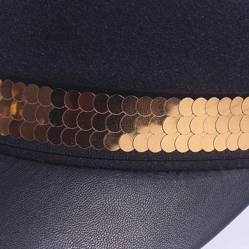 Женская шапка, кепка с золотыми пайетками, военная Кепка, весенне-Осенняя шерстяная восьмиугольная однотонная бейсболка на плоской подошве, военная шляпа, молодежная Студенческая шляпа